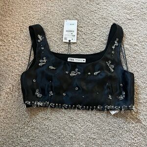 Zara Black Embellished Women's crop Top never worn